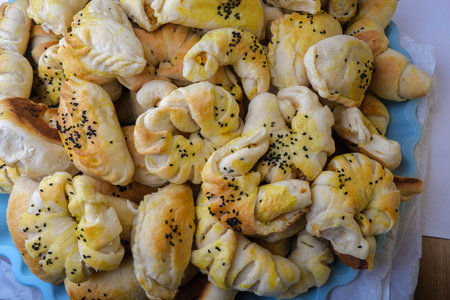 closeup photo of arabic bakeryの写真素材