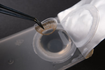 photo of cosmetic contact lens hold with forcepsの写真素材