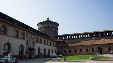 Milan, Italy - September 7, 2012: Tourism photo of Sforzesco Castle in Milanの写真素材