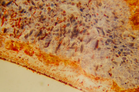 Planaria whole mount slide showing internal organs stained