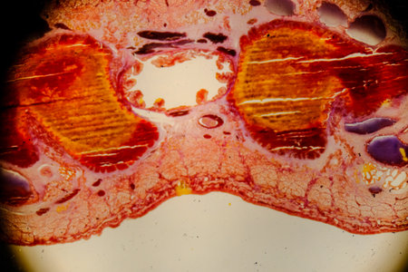 Leech cross section showing internal anatomical structures stainedの写真素材
