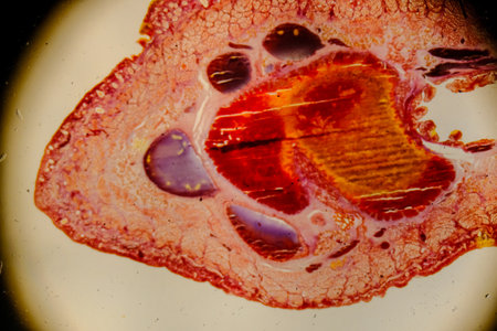 Leech cross section showing internal anatomical structures stainedの写真素材