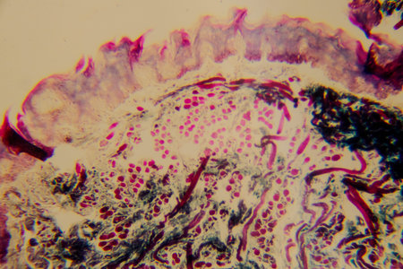 Human tongue section showing papillae and stratified epithelium