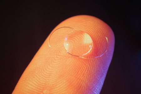 Finger with contact lens, closeup of finger with contact lens