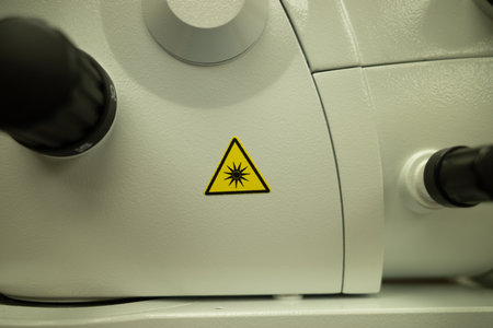 Yellow Laser Hazard Warning Symbol on Professional ZEISS VisuMAX Femtosecond Surgical Equipment Housingのeditorial素材