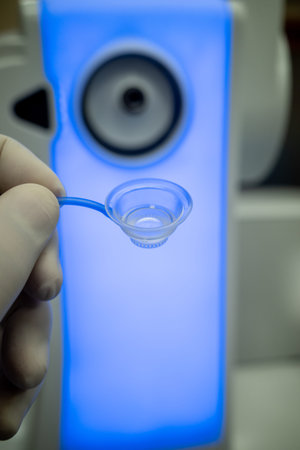 Close-up View of a Sterile ZEISS VisuMAX Patient Interface Contact Glass for Femtosecond Laser...