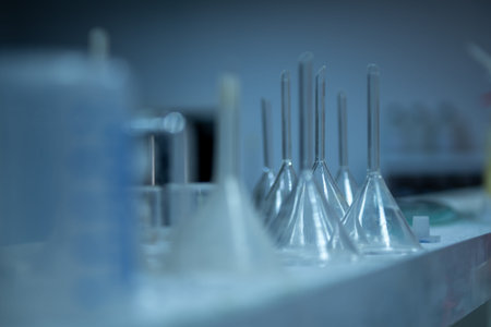 Laboratory glassware, science laboratory research and development concept, science background