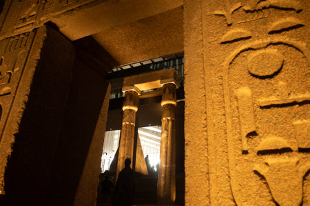 Cairo, Egypt- February 01, 2026: Row of Majestic Seated Pharaoh Statues Along the Grand Egyptian...