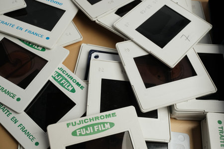 Overhead View Of Scattered Vintage Film Slides Collection