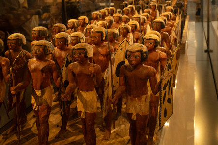Cairo, Egypt- February 01, 2026: Model of Ancient Egyptian Wooden Spear Bearers and Infantry...