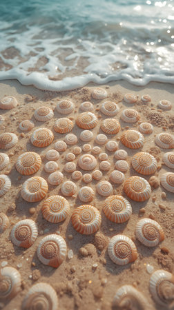 Seashells on the sandy beach. Sea shells background.の素材