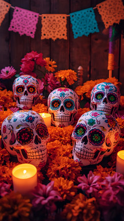 Colorful day of the dead sugar skullsの素材