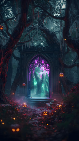 Glowing halloween forest portal fantasy wallpaperの素材