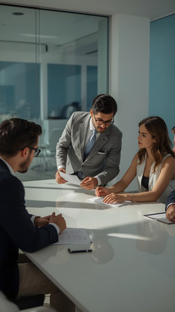 business people group have meeting and working in modern bright office indoor.の素材