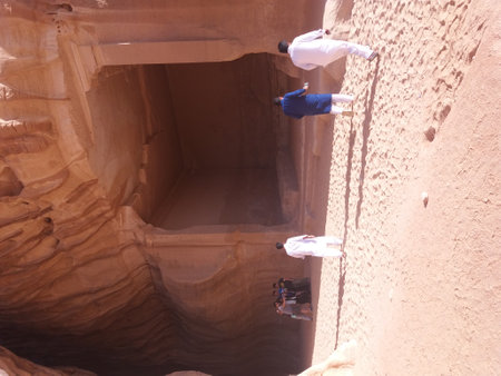 Unidentified people visit Petra gorge in Jordan. Petra is one of the New Seven Wonders of the World.の写真素材