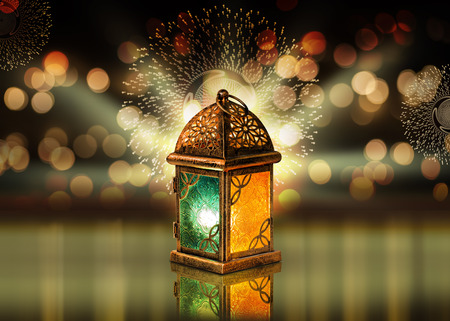 Unique glowing lantern on sparkiling backgroundの写真素材