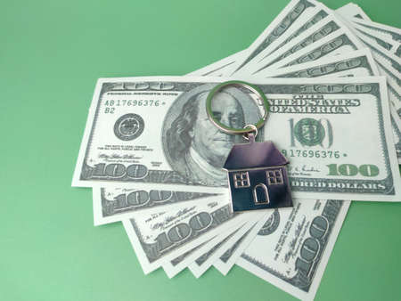 Dollar banknotes on a green background with copy space. Business concept.の写真素材