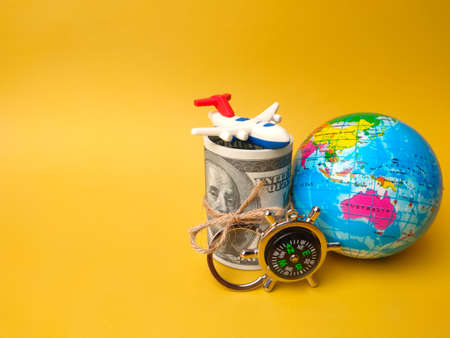 Dollar banknotes on a green background with copy space. Business concept.の写真素材