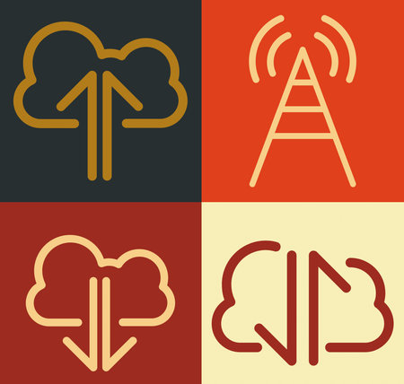 Signal technology icon network sign 5G. Illustration internet signal symbol in flat line minimalism...