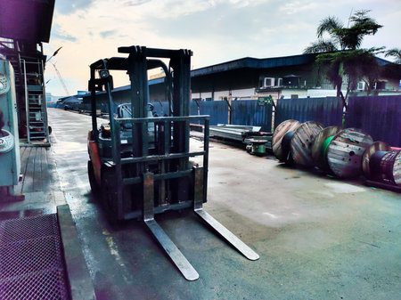 Malaysia, Perak, 29 April 2021: A forklift capable of lifting a load of 3 tonnes inside a factory.