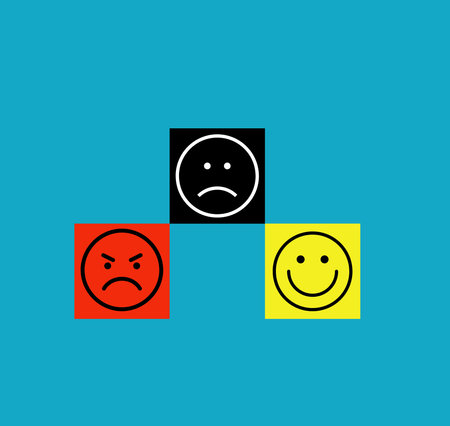 Illustration of facial expressions icon,Ð¡ustomer experience managementÂ on blue background.Flat...