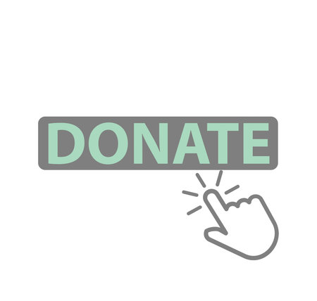 Illustration of simple icon with text DONATE with icon finger click on white background. Can use for...