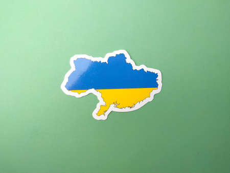 Ukraine flag stickers on a green background.の写真素材