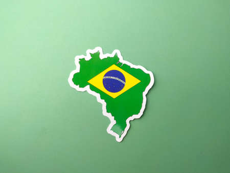Brazil flag stickers on a green background.の写真素材