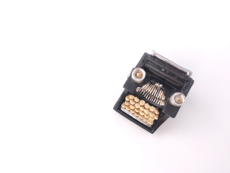 Top view black vintage typewritter on a white background.の写真素材