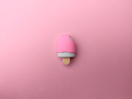 Top view of toy ice cream on a pink background.の写真素材