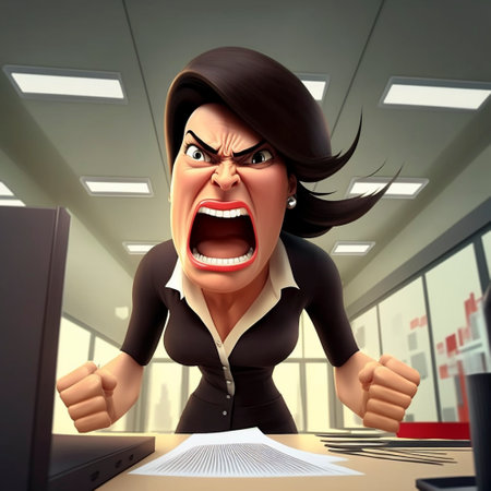 Businesswomen 3d animation angry working in office full hdの素材