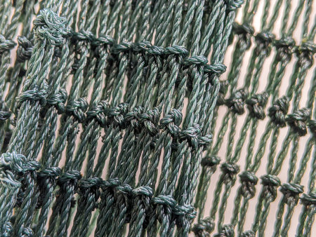 Close-up of embroidered green netting. Background and texture conceptの写真素材