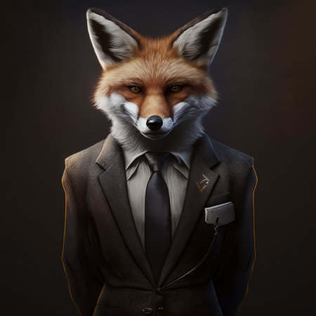 Fox with office suit,scammer dark background full hd,8kの素材