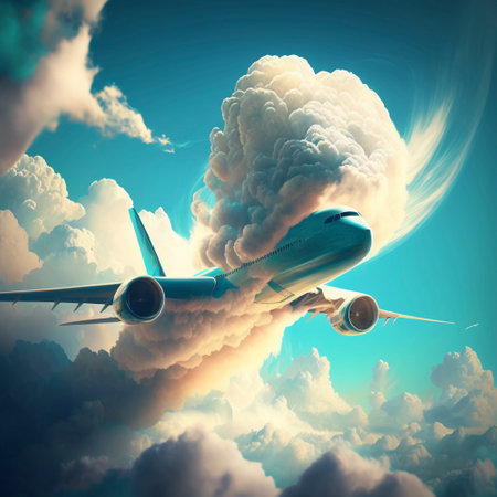 Illustration jet plane with smoke and blue sky,cloudy sunnyday full hd,8kの素材