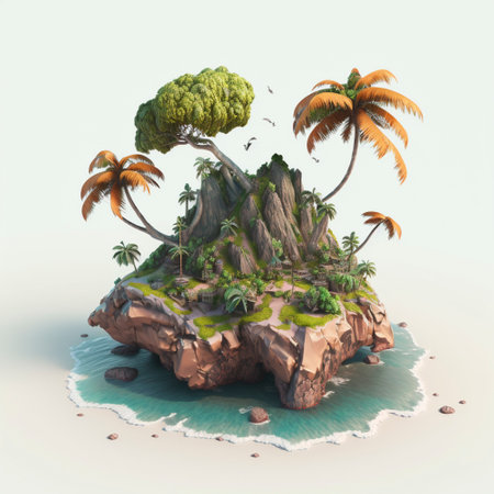 Illustration 3d island coconut tree.の素材