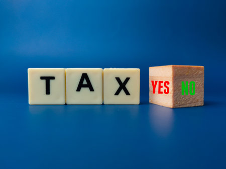 Toys word and colored cube with the word TAX YES NO. Busienss concept.の写真素材