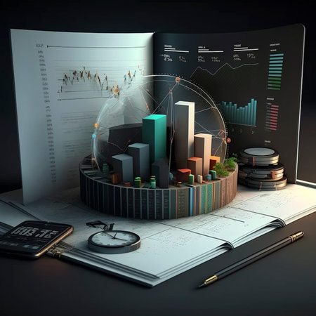 Illustration of a 3d business concept working chart with full hd 8kの素材