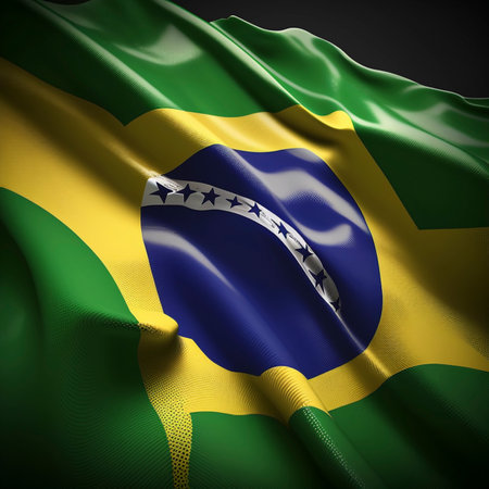 Illustration of a 3d brazil flaq on a black background with full hd and 8kの素材