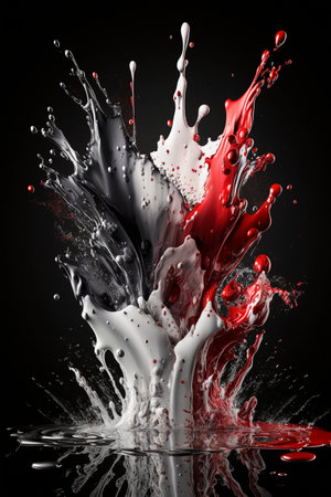 Illustration of a water splash red and white on a black backgroundの素材