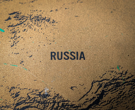 Close up of a RUSSIA word on a world map. Russia mapの写真素材