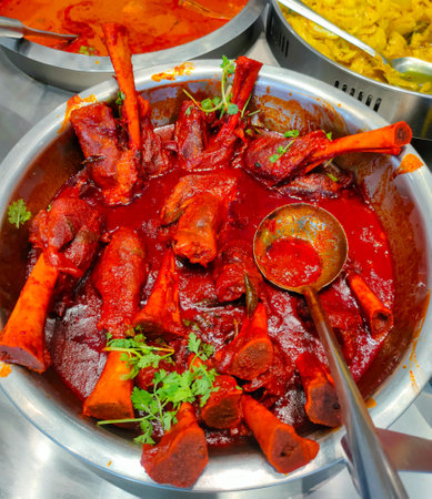 Closeup of red-cooked lamb shank sold at a Kandar rice restaurant, one of the main menu items that is the choice of visitors to the shop.の写真素材