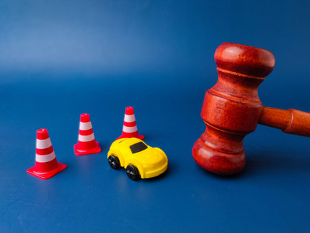 The image is a conceptual representation of a car accident lawsuit or legal proceedings related to a...