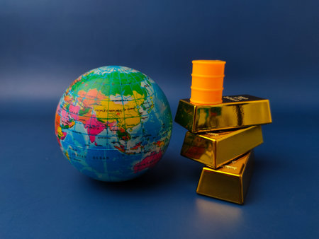 This image is a conceptual illustration representing the global economy, specifically highlighting...