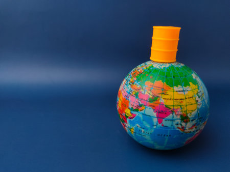 This image is a conceptual representation likely depicting the global oil industry or economic...