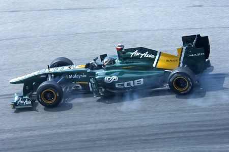 Sepang International Circuit, Malaysia - April 08th to 10th, 2011 â Davide Valsecchi the test driver for Lotus Formula One racing team testing the car during Petronas Malaysia Grand Prix 2011のeditorial素材