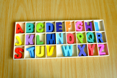 colorful wooden alphabet letter set. Concept of back to school. Shot with natural light.の写真素材