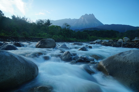 River in the tropical rainforest jungle of Borneo Sabah Malaysiaの写真素材