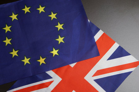 European Union and British Union Jack flagの写真素材
