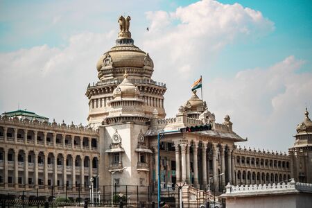 bangalore assembly house with indian flagの写真素材
