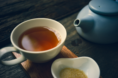 happiness teatime oriental wooden tableの写真素材
